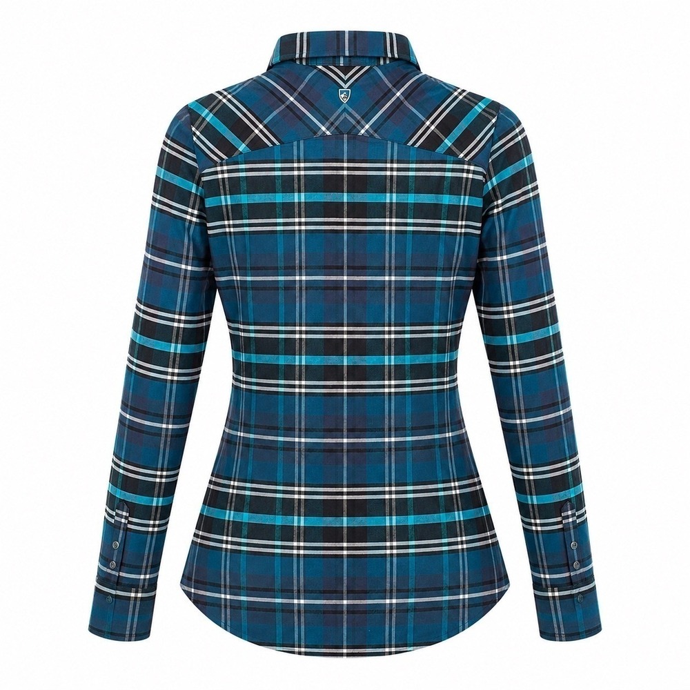 KÜHL Women's M Style 8346 Teal Blue Plaid Flannel Button Up Shirt Outdoor Hiking - Picture 4 of 10